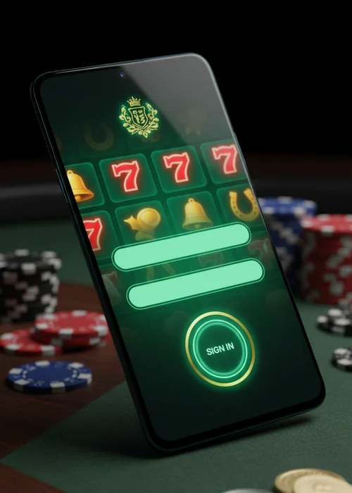 Lucky Wheel Casino login interface showing secure access fields and a welcome message for players