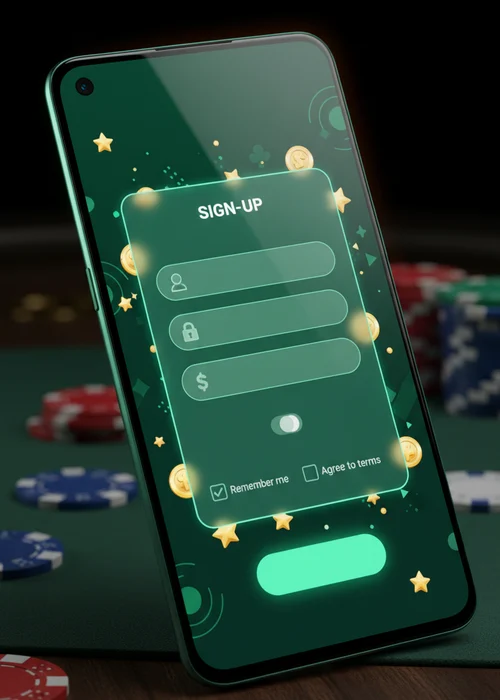 Lucky Wheel Casino registration interface showing fields for email, password, and date of birth, emphasizing quick and secure sign-up for new players.